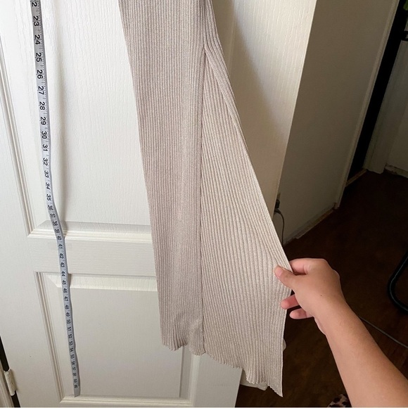 AYA MUSE Skirt Pisa Ribbed Knit Maxi Slit Metallic Stretchy Beige S NWT - Picture 3 of 6